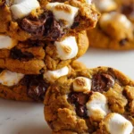 Chewy Pumpkin S'mores Cookies with Gooey Marshmallow & Chocolate