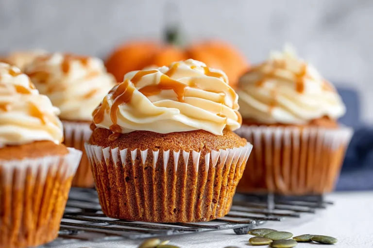 Pumpkin Cupcakes with Caramel Cream Cheese Frosting