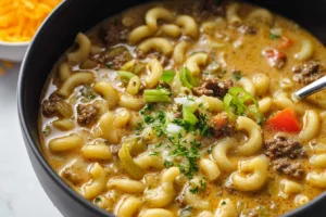 One Pot Macaroni Cheeseburger Soup