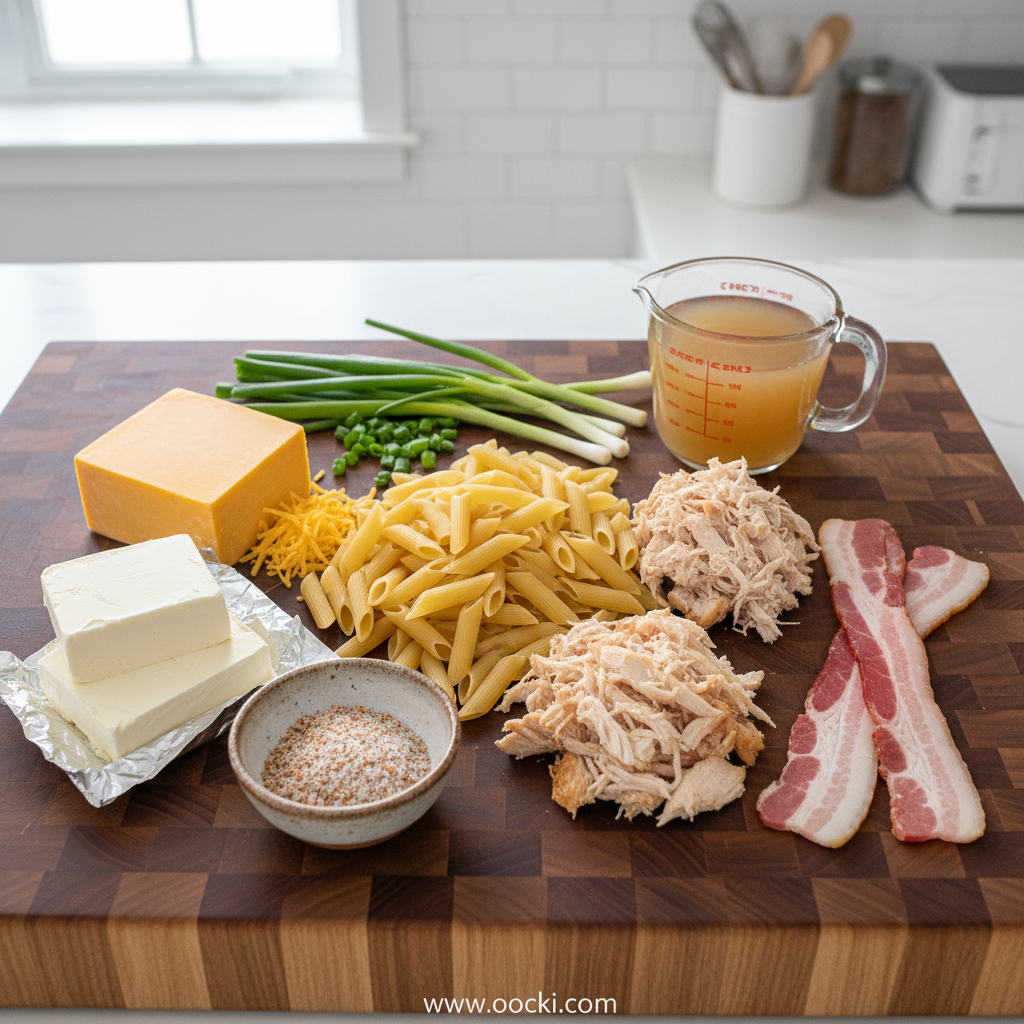 Ingredients for creamy chicken penne pasta