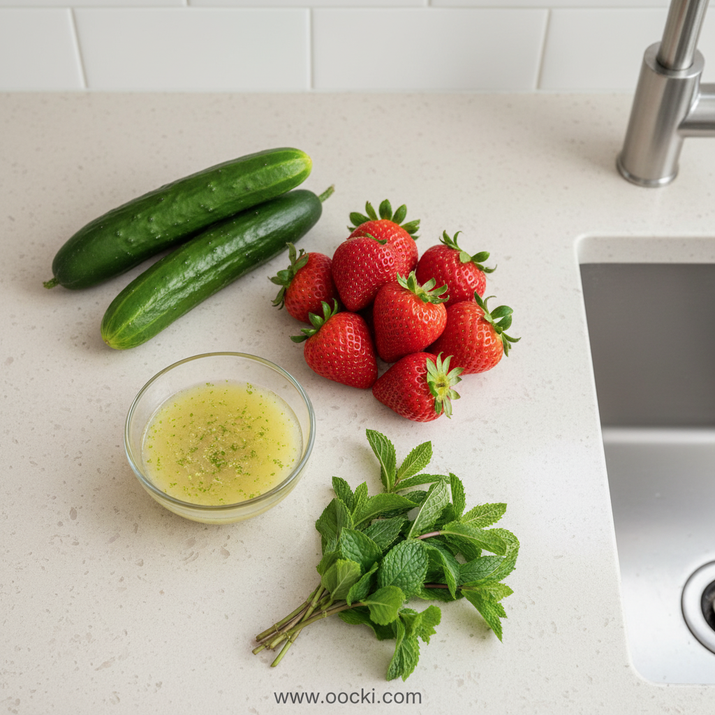 Cucumber Strawberry Salad Recipe - Fresh Summer Fruit Veggie Salad 2 Fresh ingredients for cucumber strawberry salad