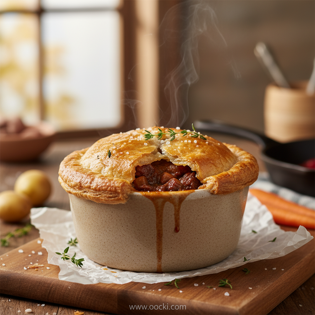 Delicious individual beef pot pies with golden brown crust