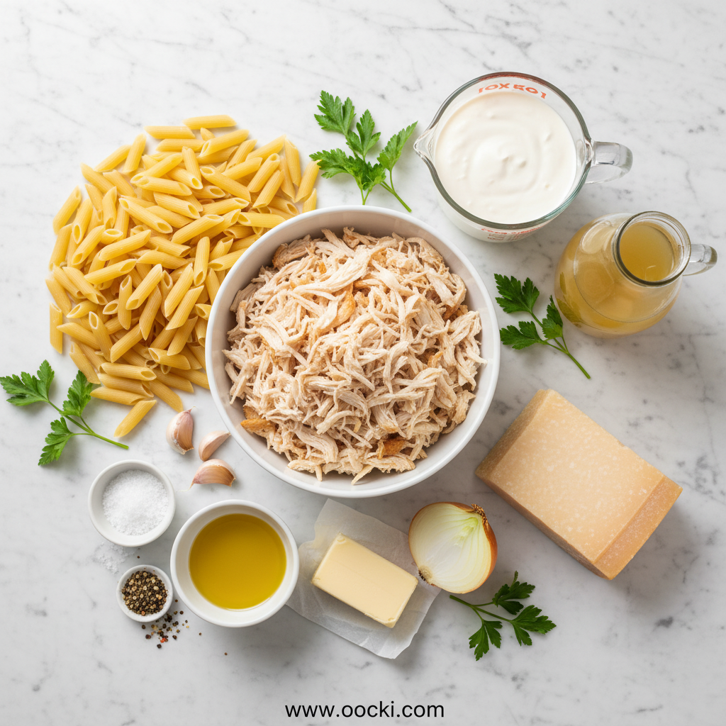 Ingredients for creamy chicken pasta