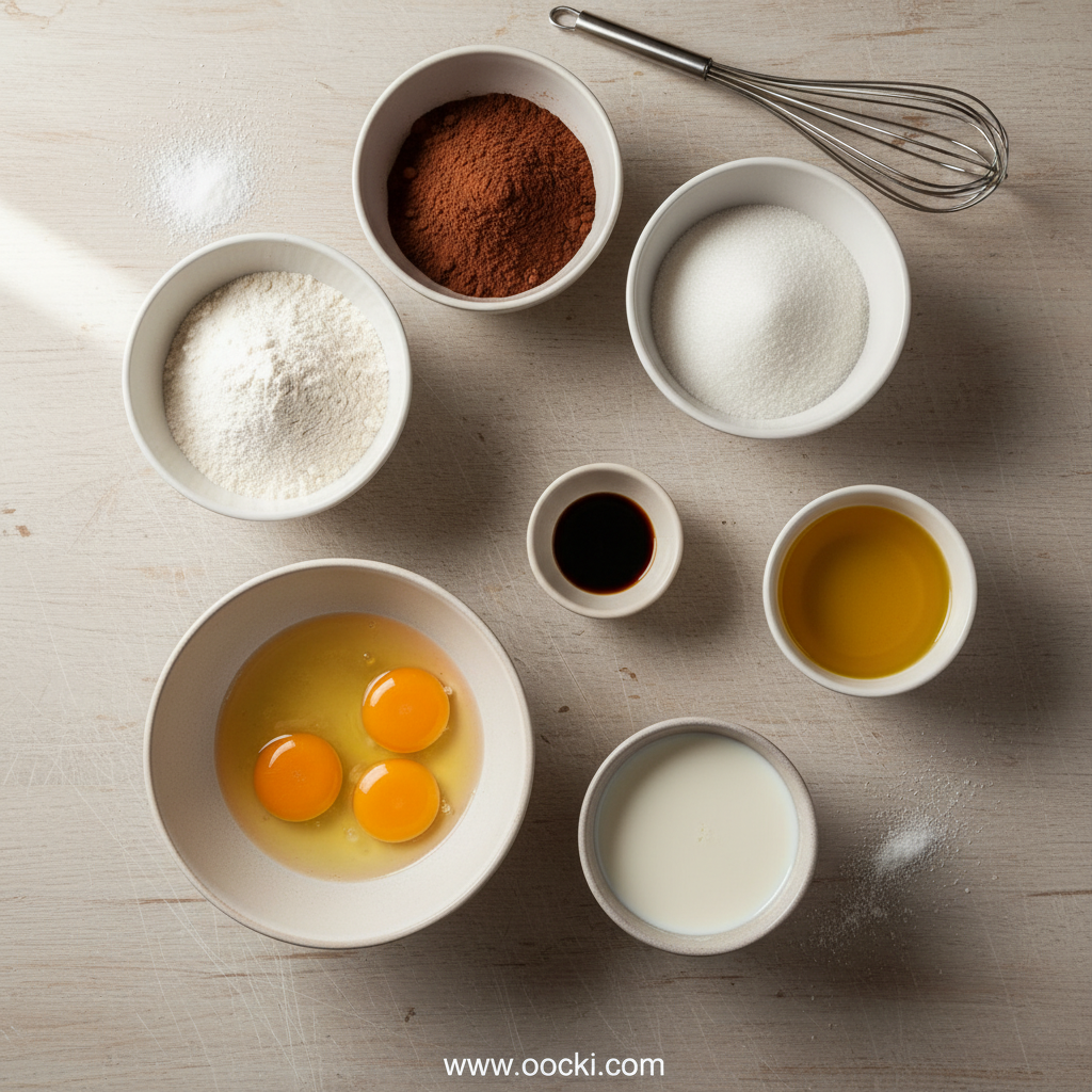 Ingredients for one bowl chocolate cake