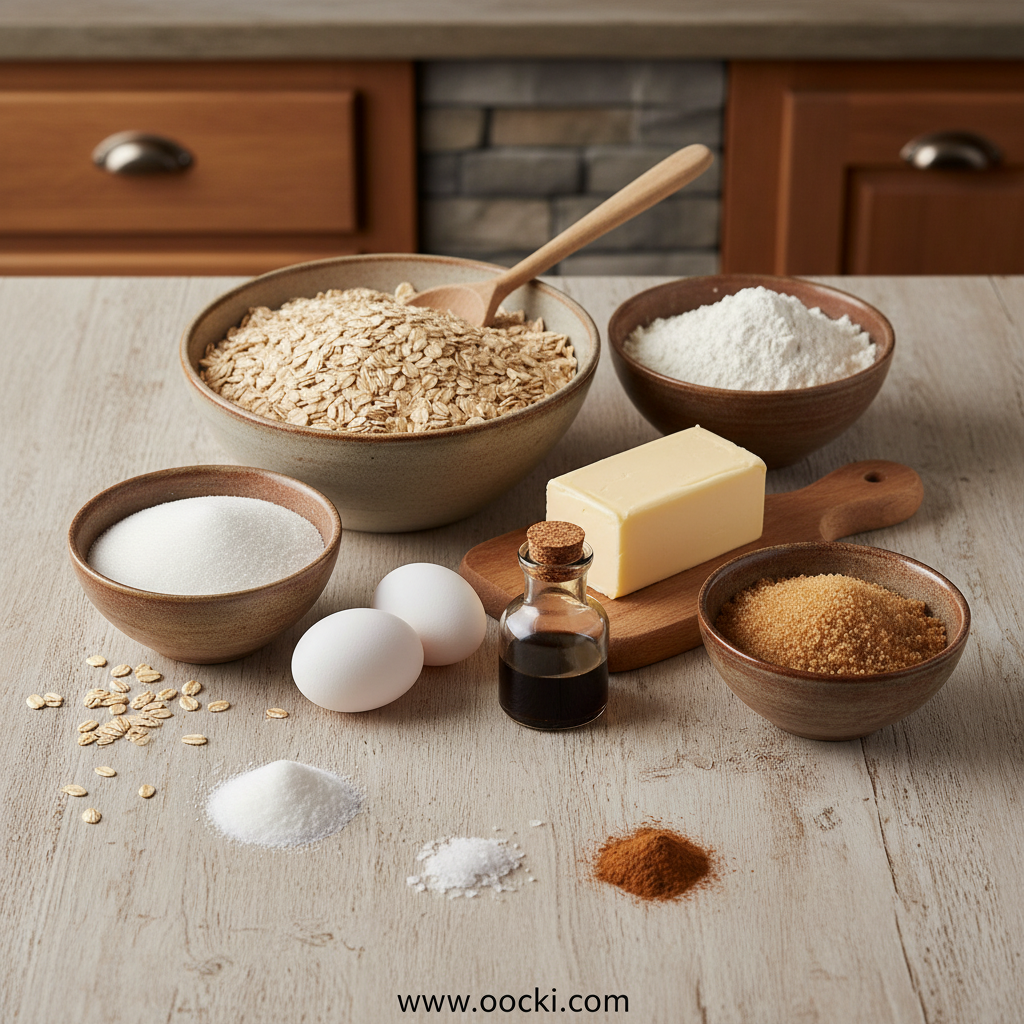 Ingredients for thick oatmeal cookies