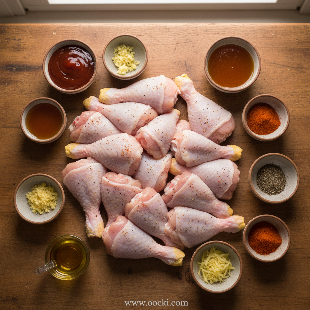 Ingredients for sticky BBQ chicken drumsticks recipe