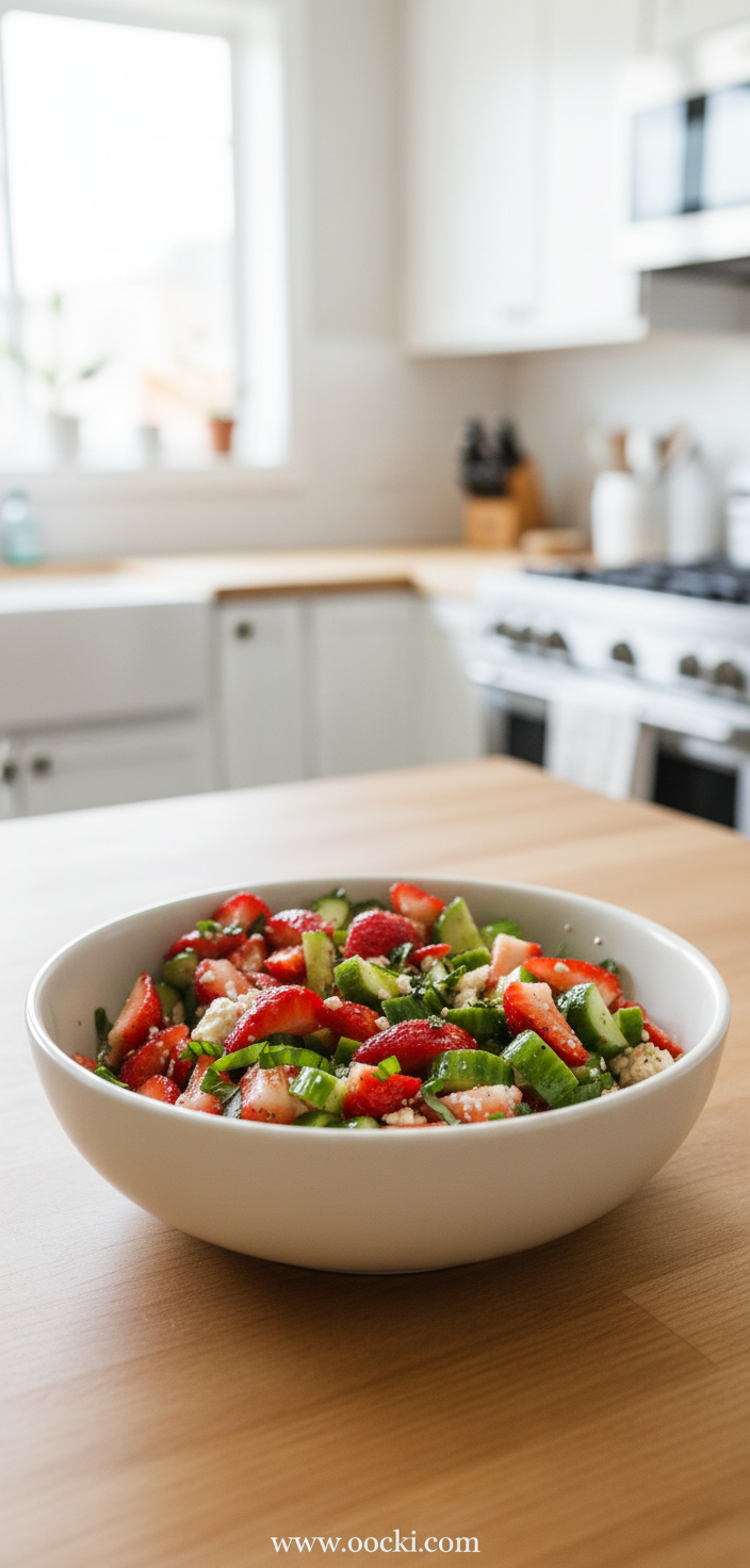 Fresh strawberry cucumber salad with feta and mint