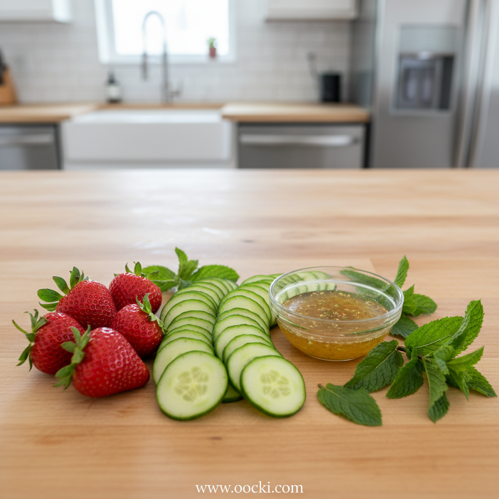 Ingredients for strawberry cucumber salad