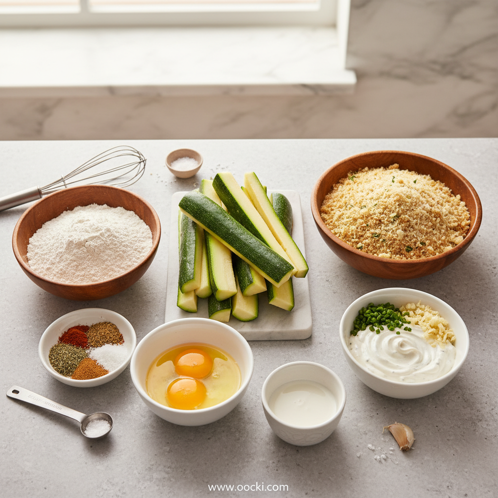 Ingredients for zucchini fries and ranch dip
