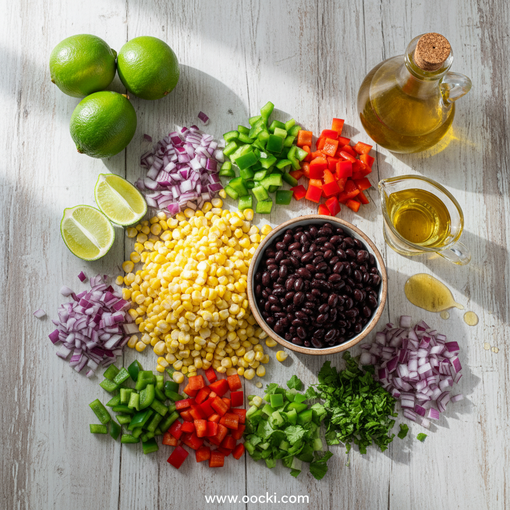 How To Make Corn Black Bean Salad - Easy Southwest Salad Recipe Guide 2 Ingredients for corn black bean salad arranged on counter