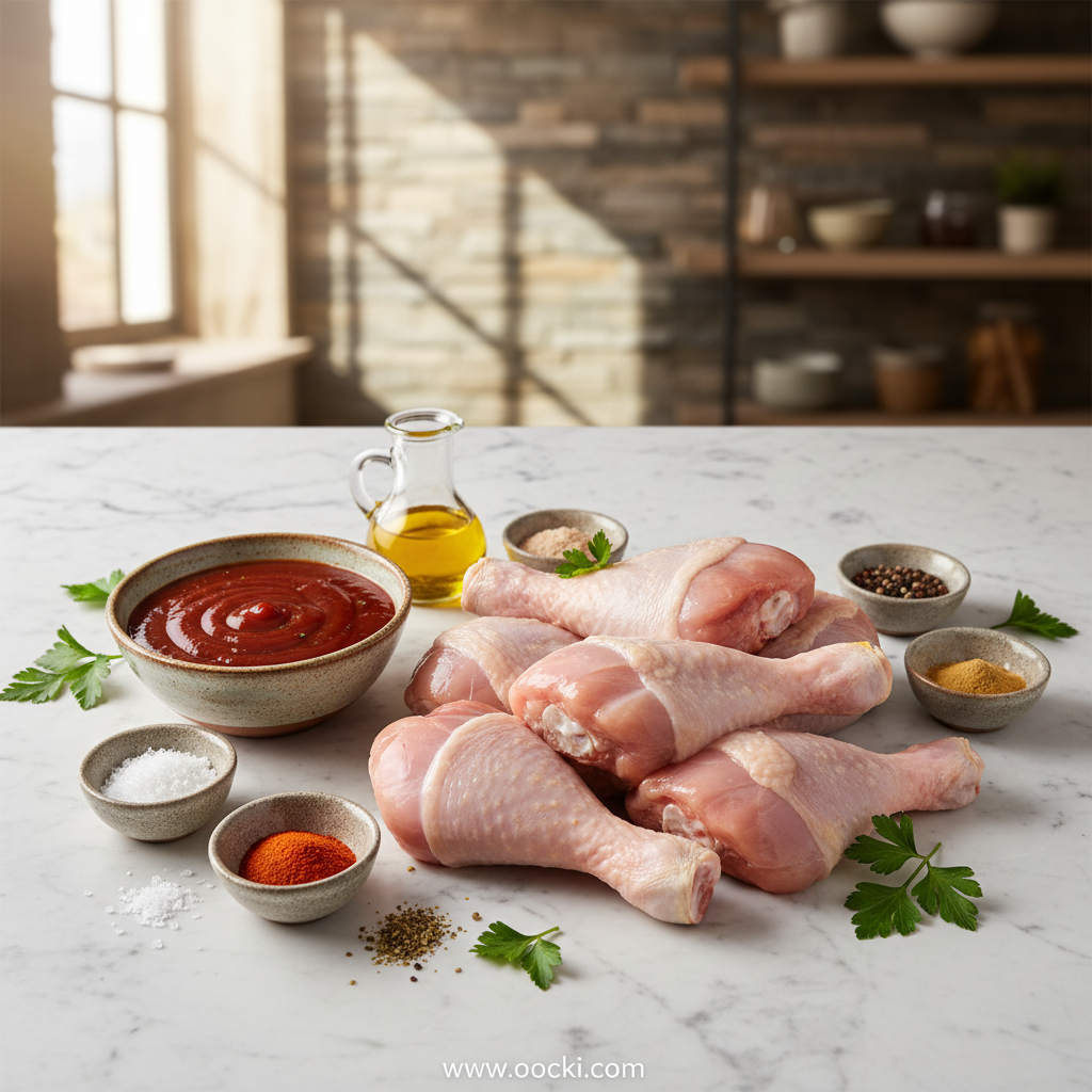 Best Grilled BBQ Chicken Legs - Juicy Charred Barbecue Drumsticks with Perfect Grill Marks 2 Ingredients for grilled BBQ chicken legs including spices and barbecue sauce