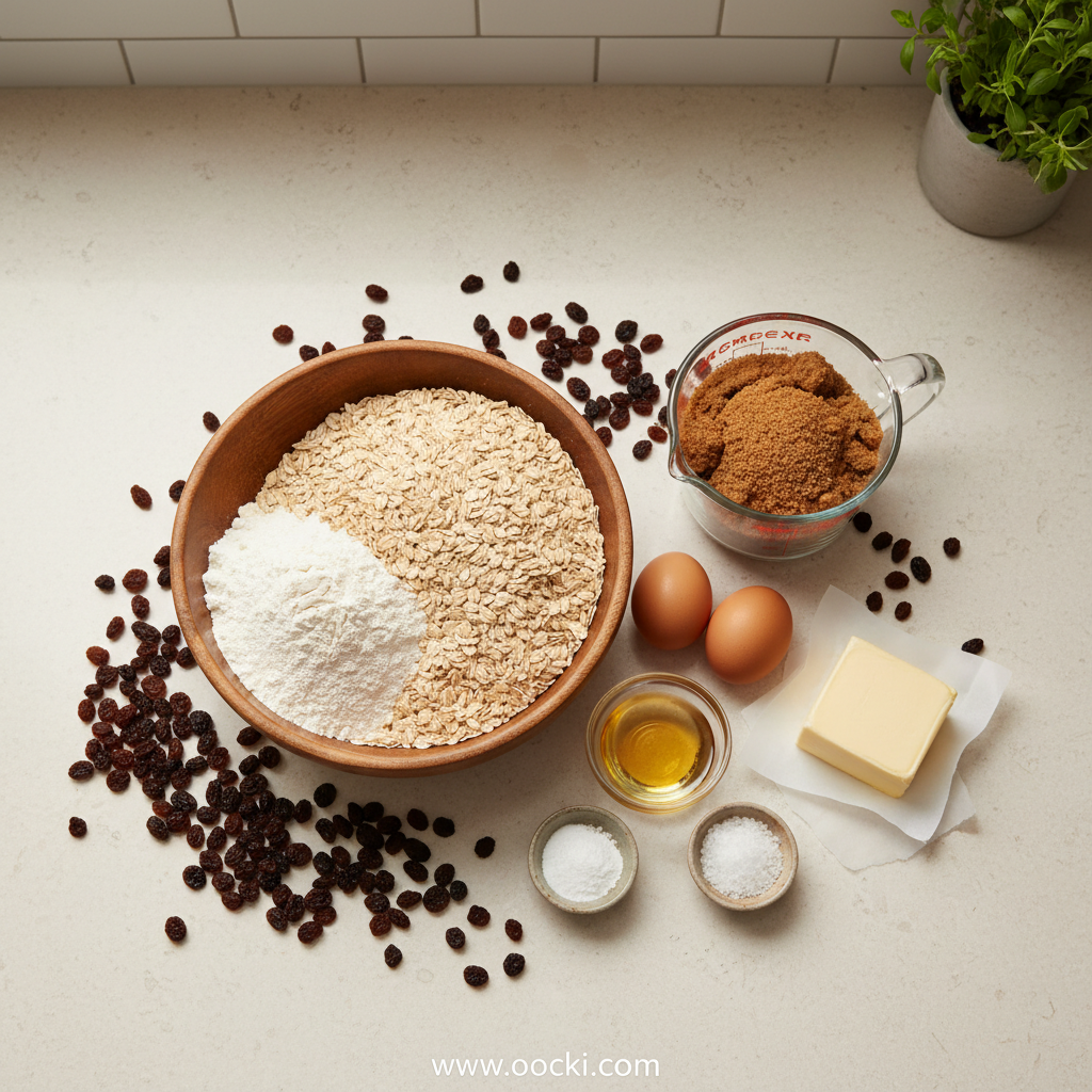 Ingredients for classic oatmeal cookies