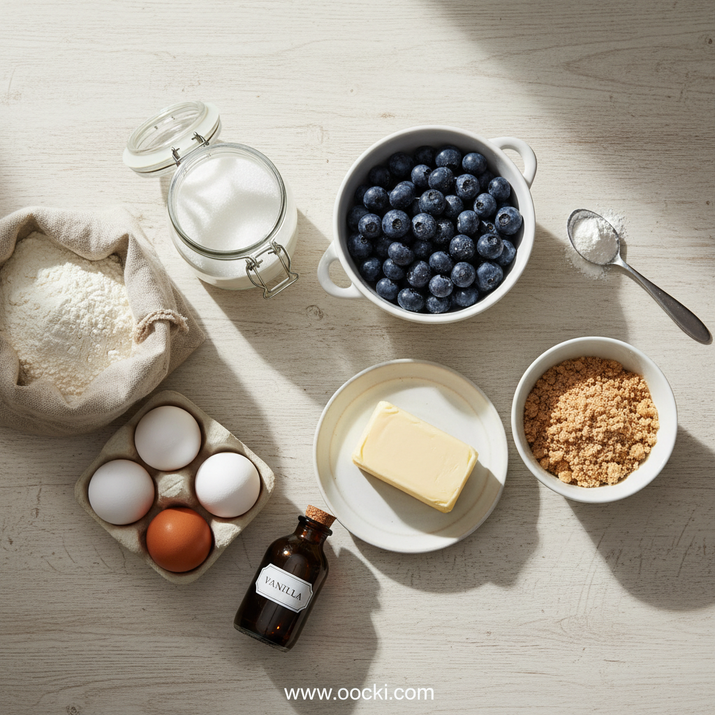 Ingredients for Bakery Style Streusel Blueberry Muffins