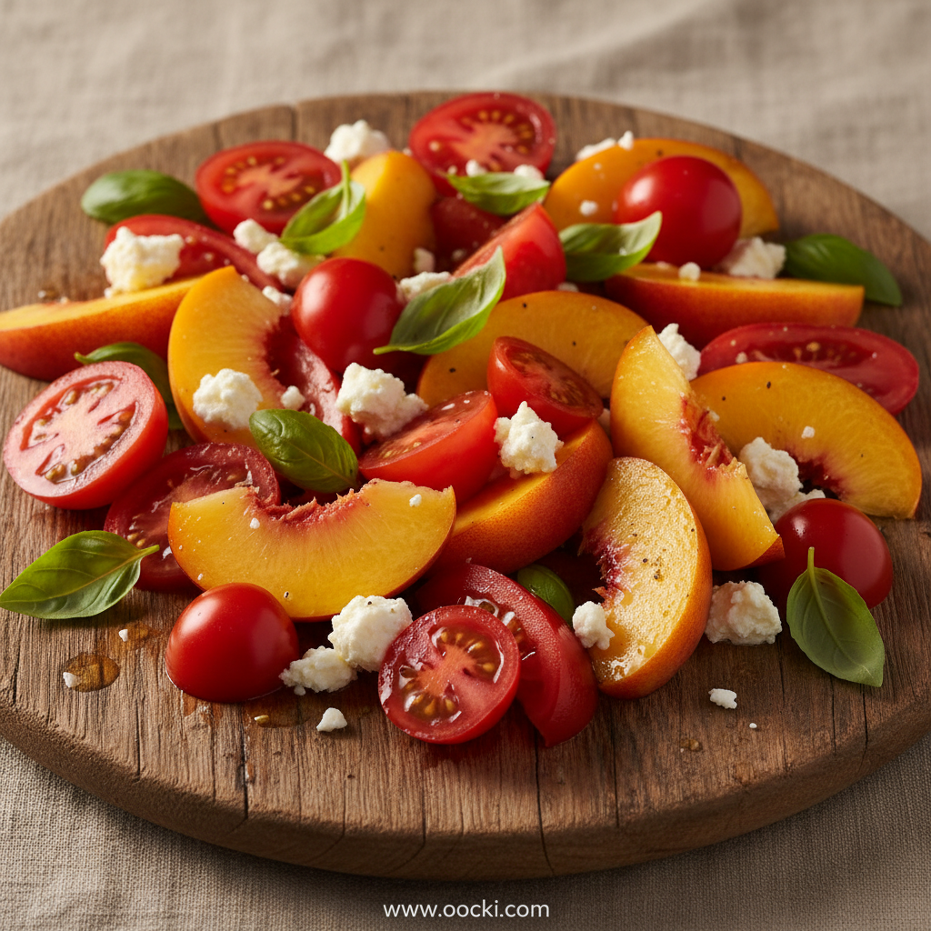Peach Heirloom Tomato Salad: A Bright Late Summer Dish 1 Peach Heirloom Tomato Salad in a bowl