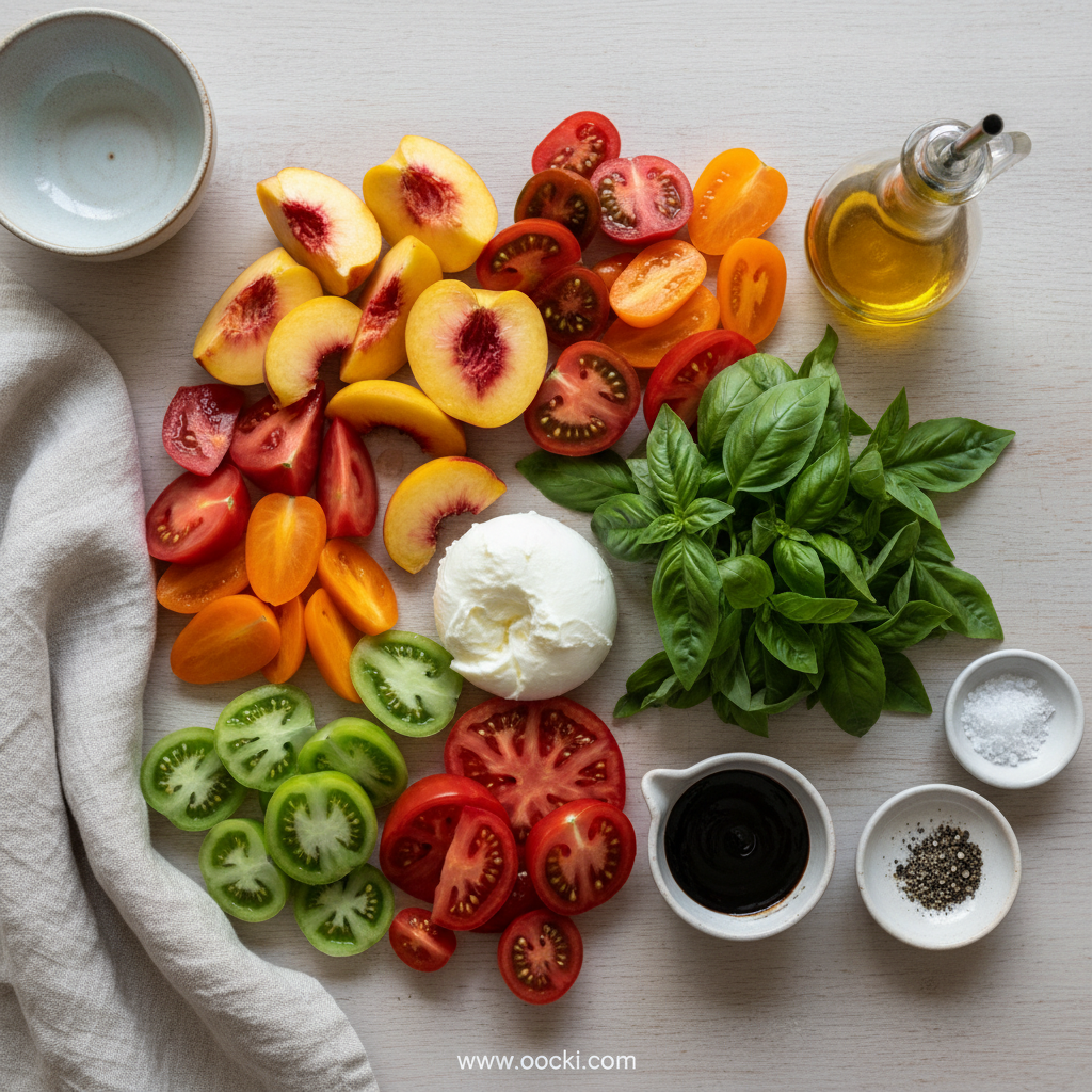 Ingredients for Peach Tomato Caprese Salad