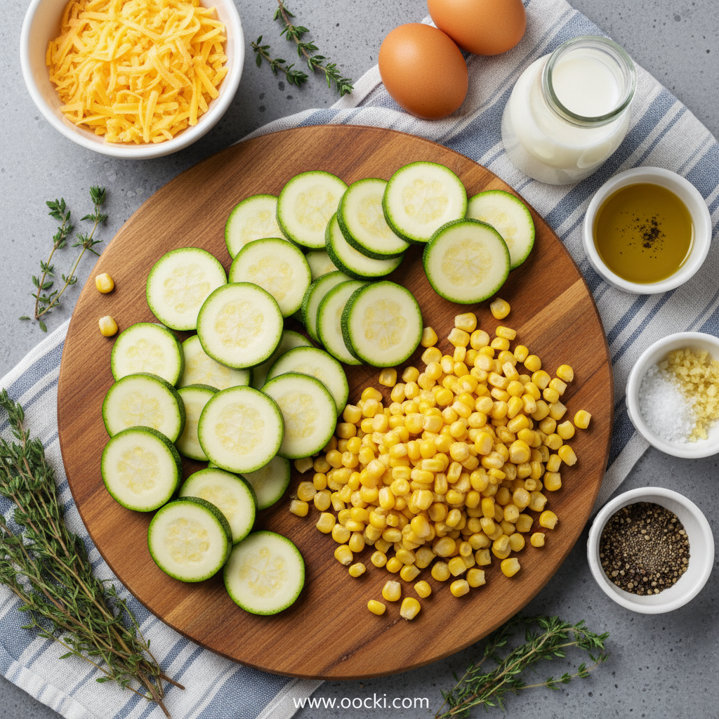 Ingredients for Cheesy Baked Zucchini and Corn Casserole