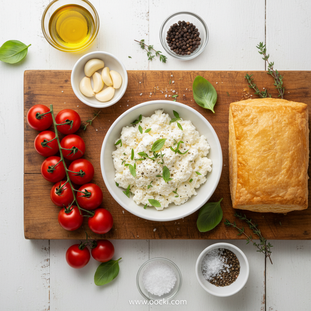 Ingredients for Cherry Tomato Tart with Herbed Ricotta